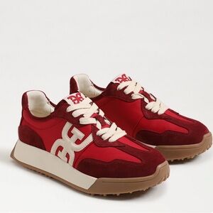 Sam Edelman Red Suede & Nylon Sneakers with Cream Accents